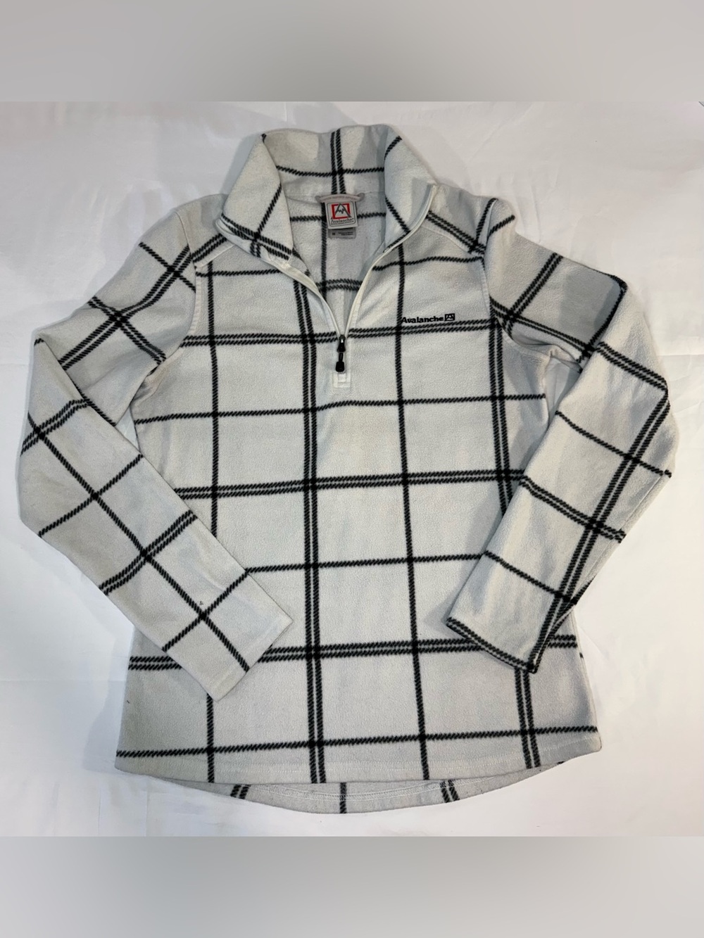 Avalanche Womens M Plaid Fleece Quarter Zip Pullover White Black
